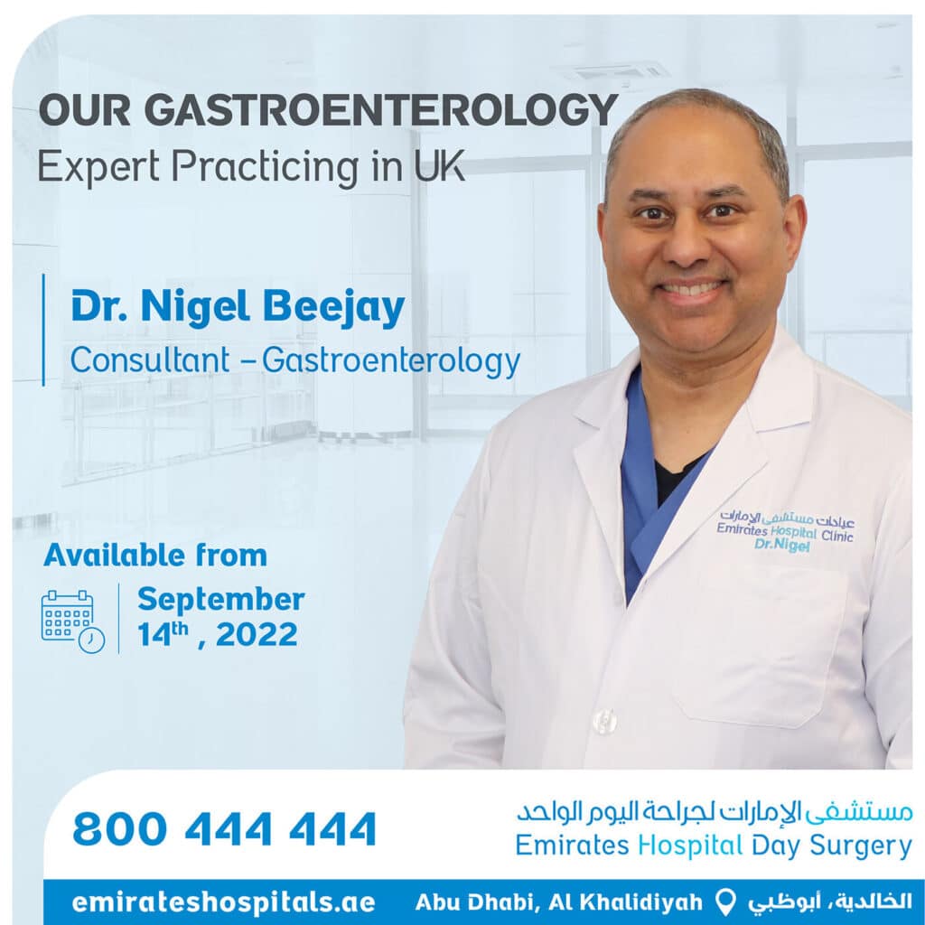 Dr. Nigel Beejay Consultant Gastroenterologist visiting Emirates Hospital Day Surgery, Abu Dhabi