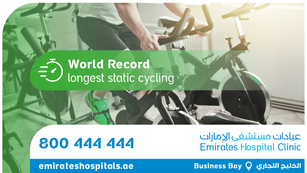 Guinness World Record for longest static cycling, Emirates Hospital Clinic, Business Bay